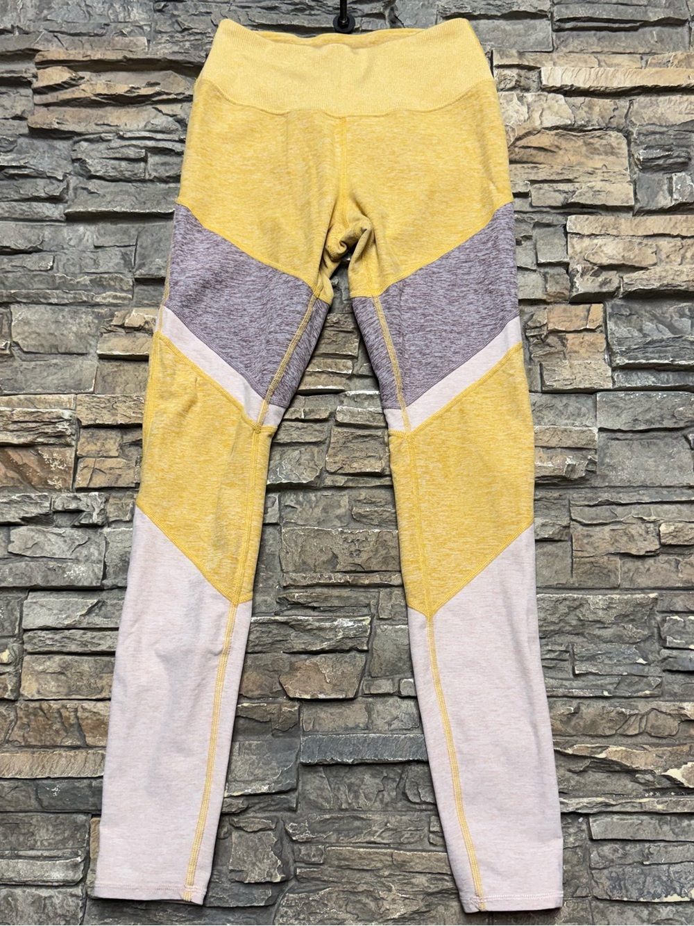 Alo Yoga Alosoft Sheila Leggings Women Medium Yellow Gray High Waist Active Gym